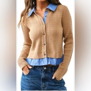 Aaron & Amber Crochet Long Sleeve Combination Sweater Button Down